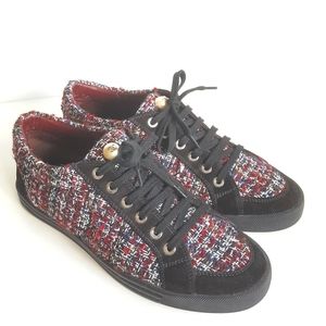 CHANEL Tweed Boucle Sneaker Suede & Leather US 8 💎 Excellent